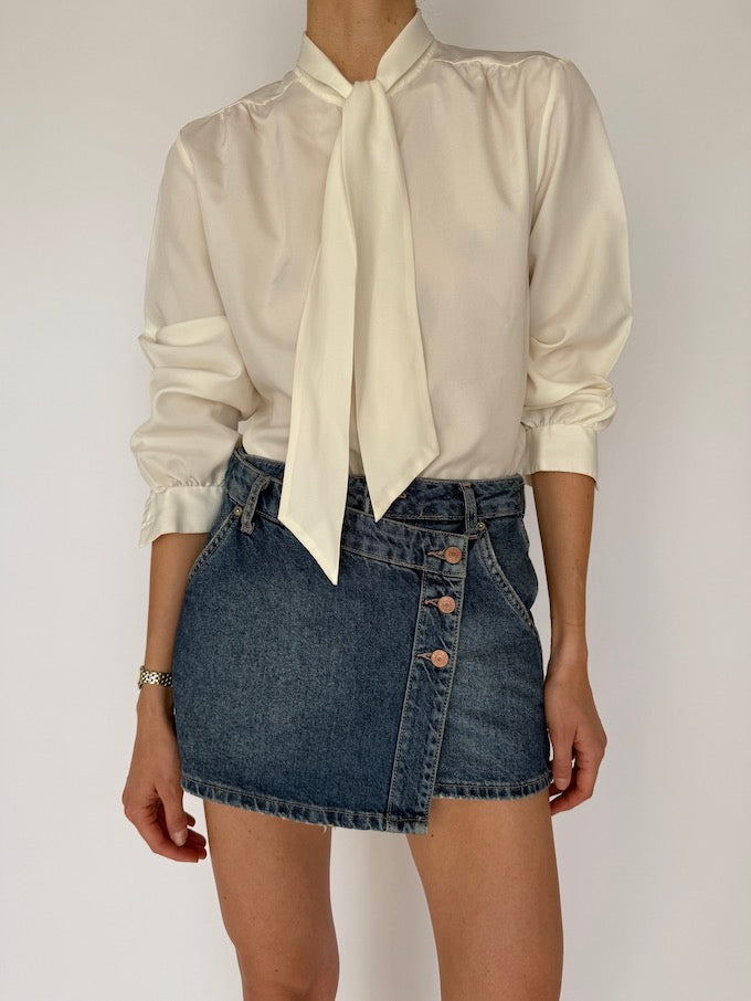 Vintage Neck Tie Blouse Cream 5978
