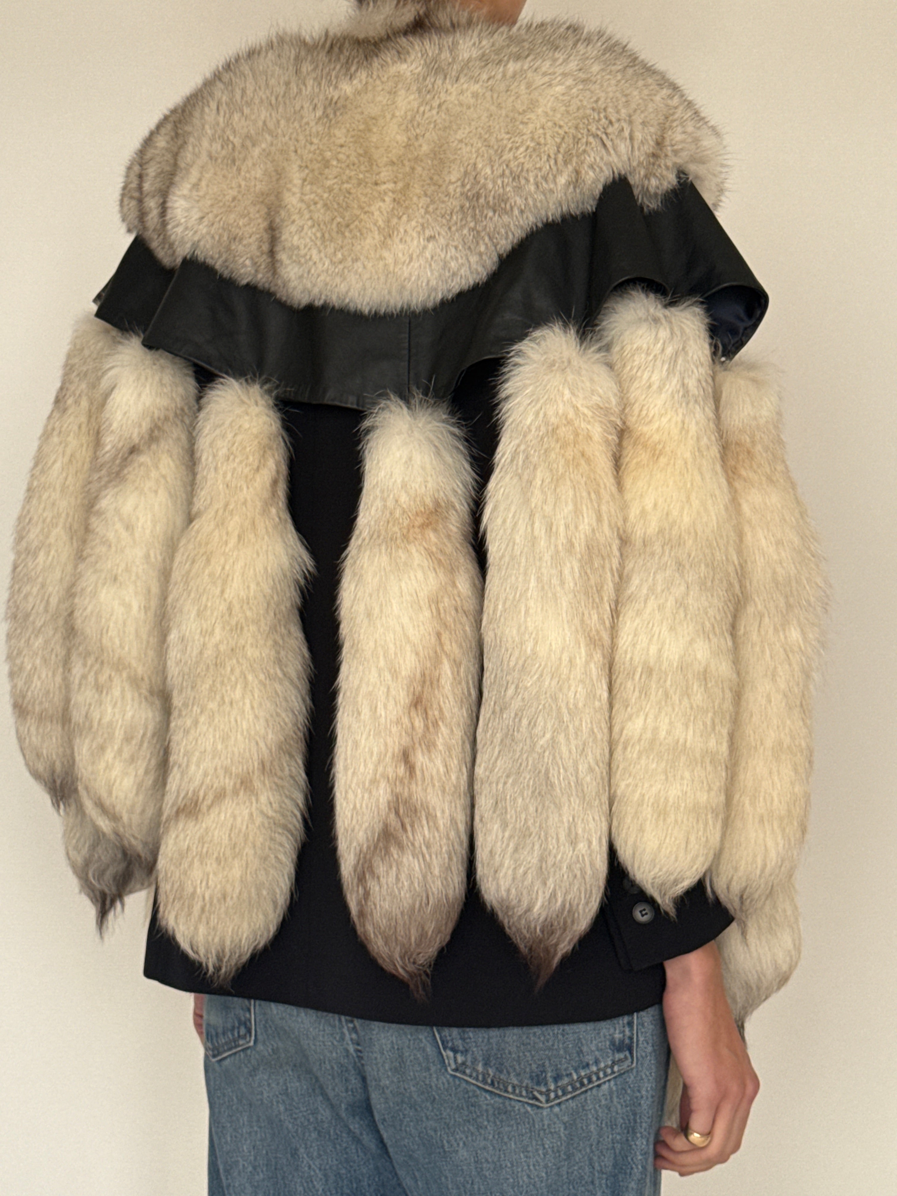 Vintage ivory real fur cape back view