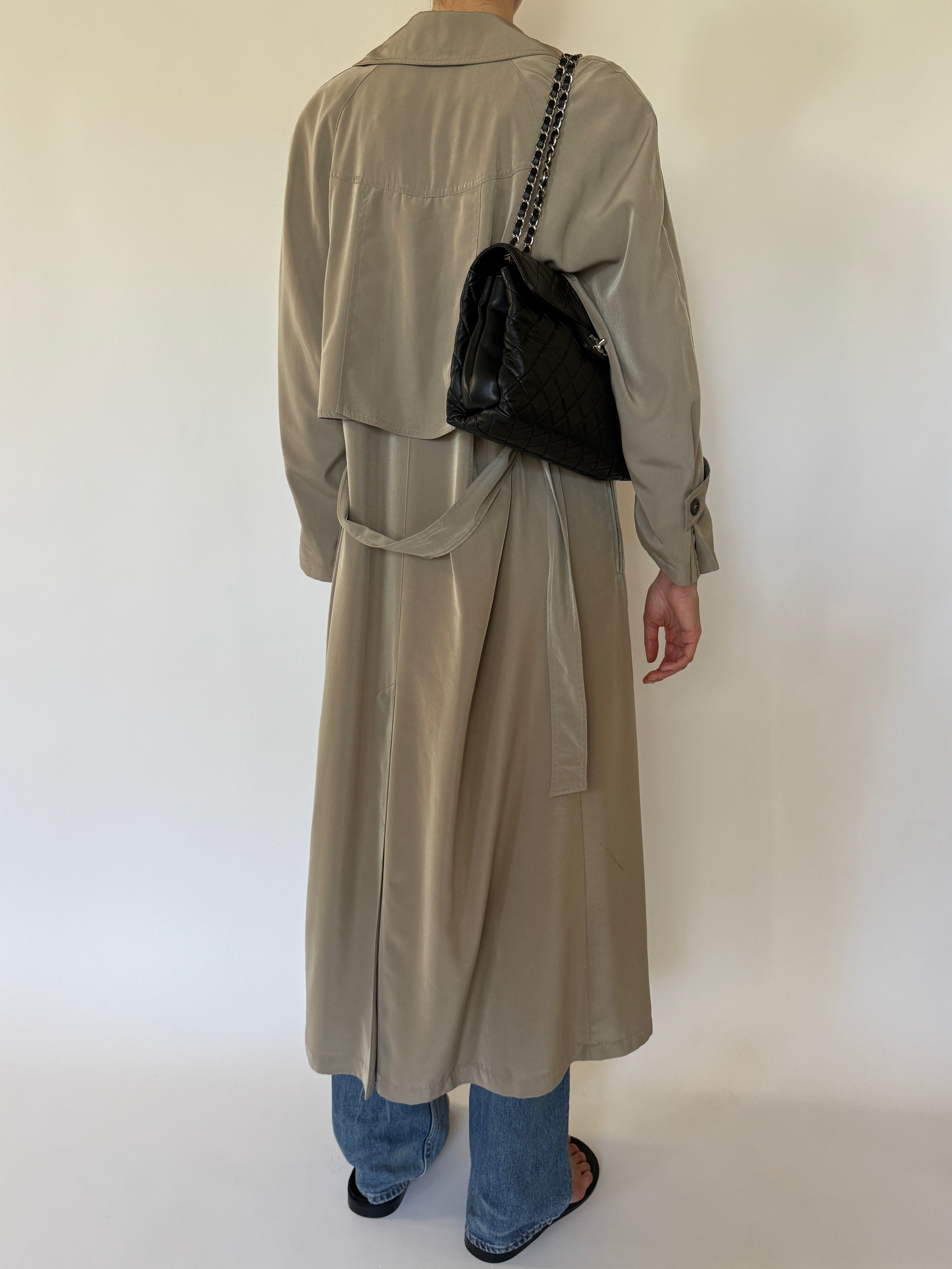 Vintage taupe lightweight trench coat back view