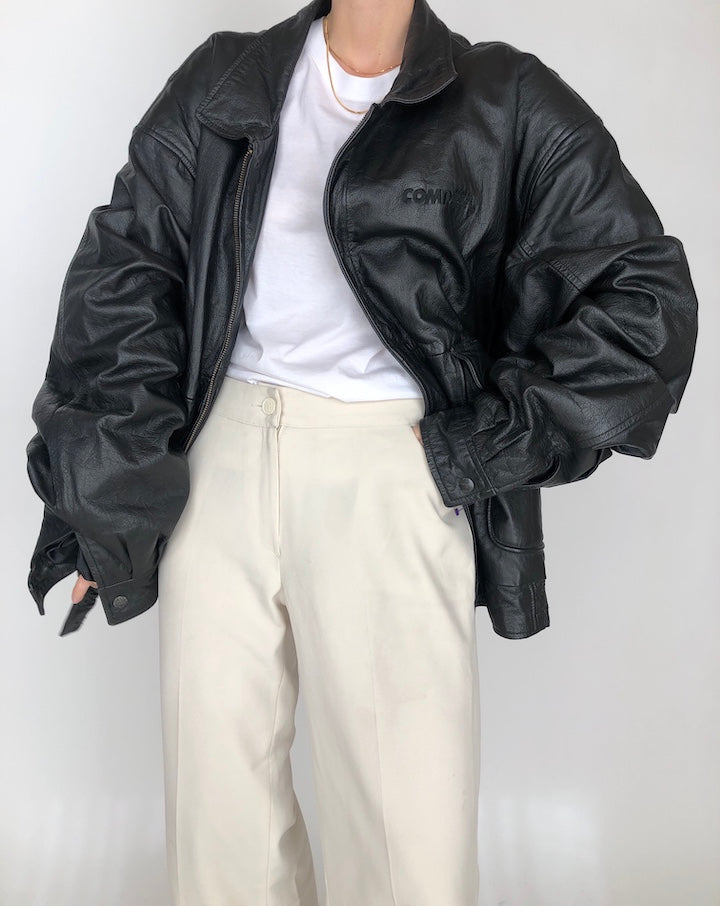 VINTAGE OVERSIZED BOXY BLACK LEATHER JACKET 257