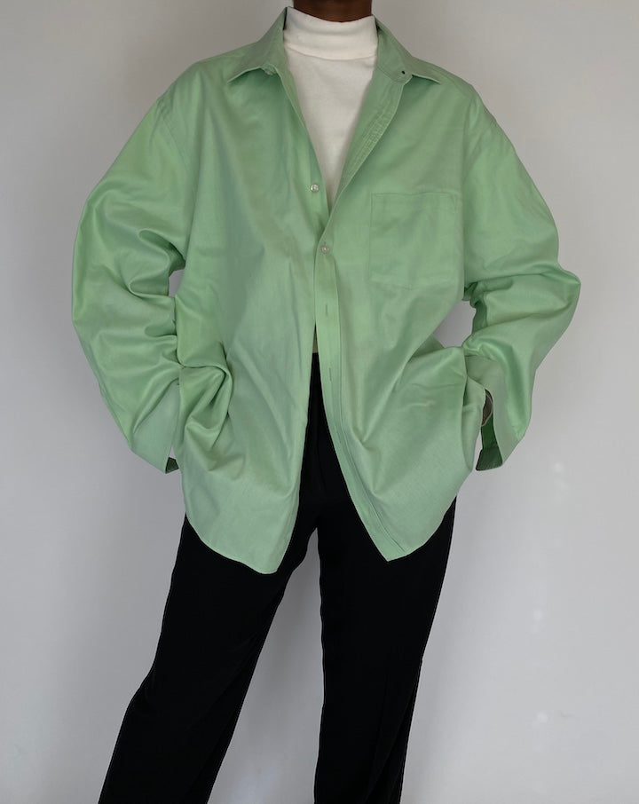 VINTAGE GREEN OVERSIZED BUTTON DOWN LONG SLEEVE SHIRT 2138