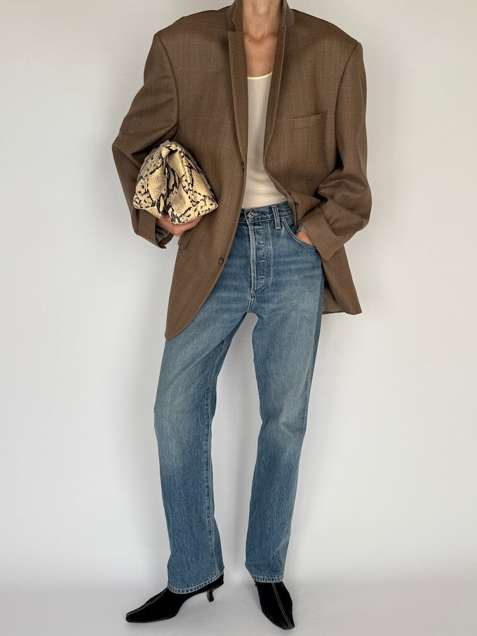 Vintage Checked Wool Blazer Brown 6193