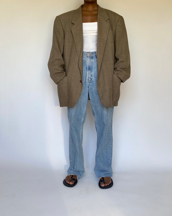 VINTAGE BROWN CHECKED BLAZER 3729