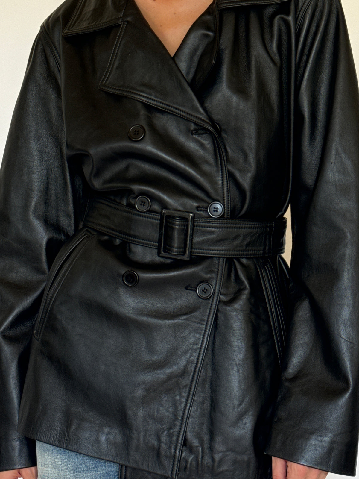Vintage black leather fabric close-up