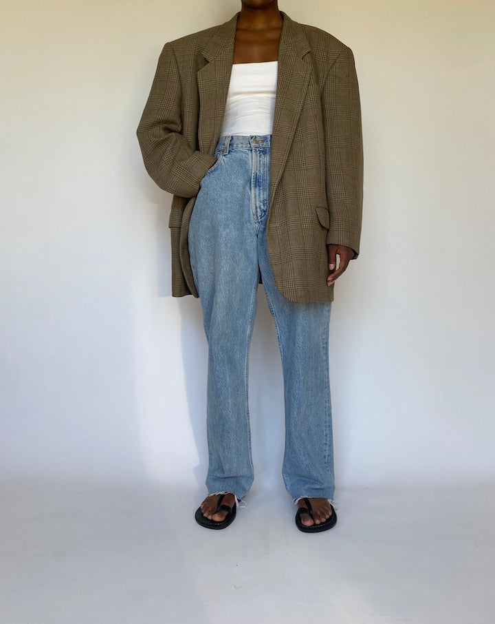 VINTAGE BROWN CHECKED BLAZER 3729