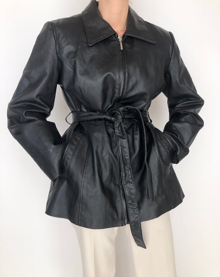 VINTAGE SHORT TRENCH LEATHER JACKET 259