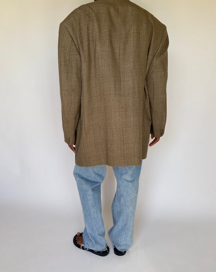 VINTAGE BROWN CHECKED BLAZER 3729