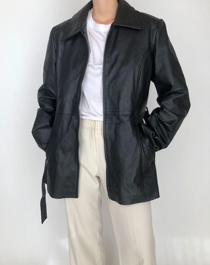 VINTAGE SHORT TRENCH LEATHER JACKET 259