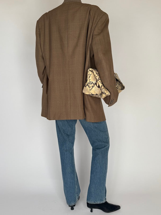 Vintage Checked Wool Blazer Brown 6193