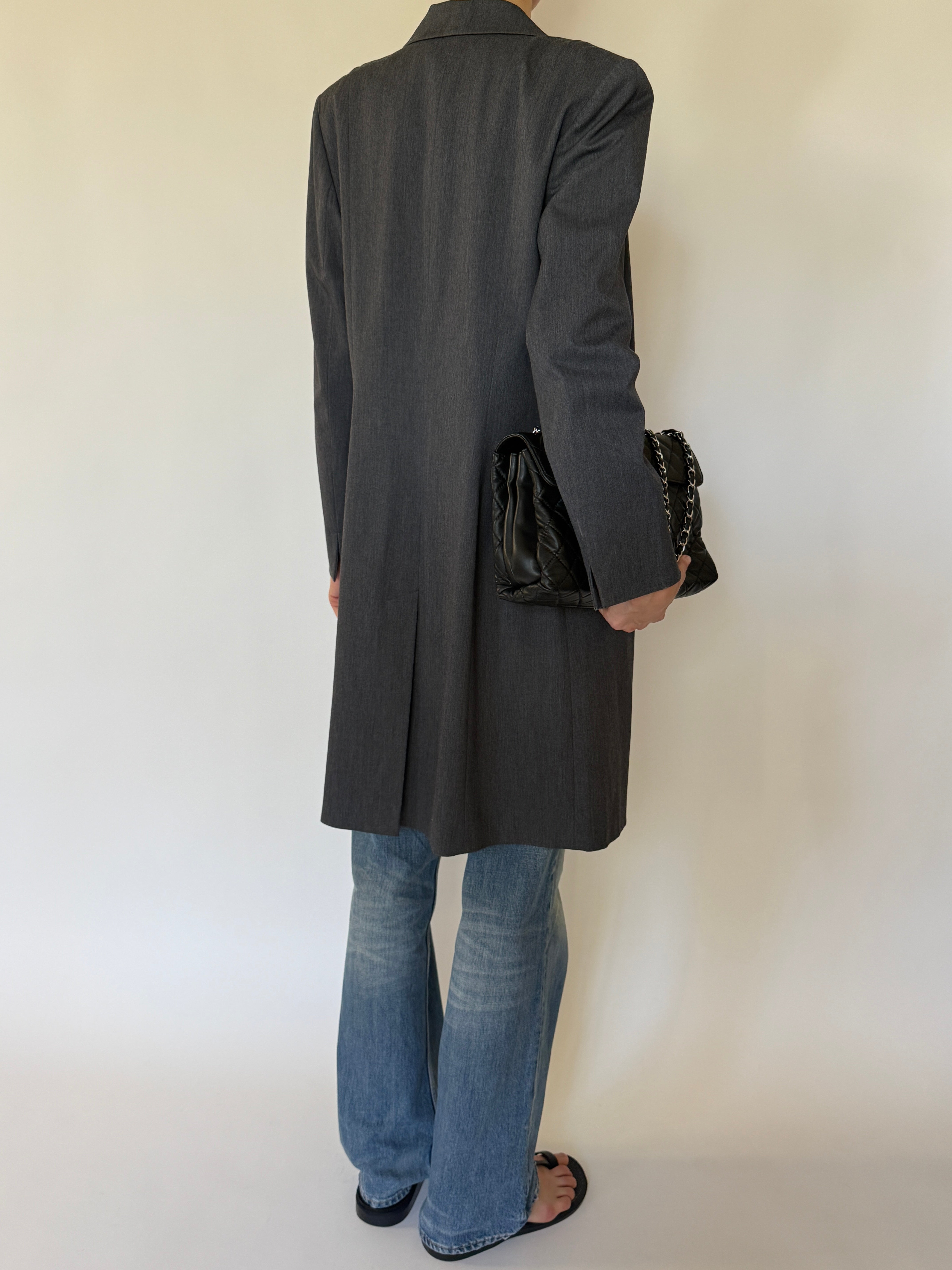 Vintage charcoal longline coat back view
