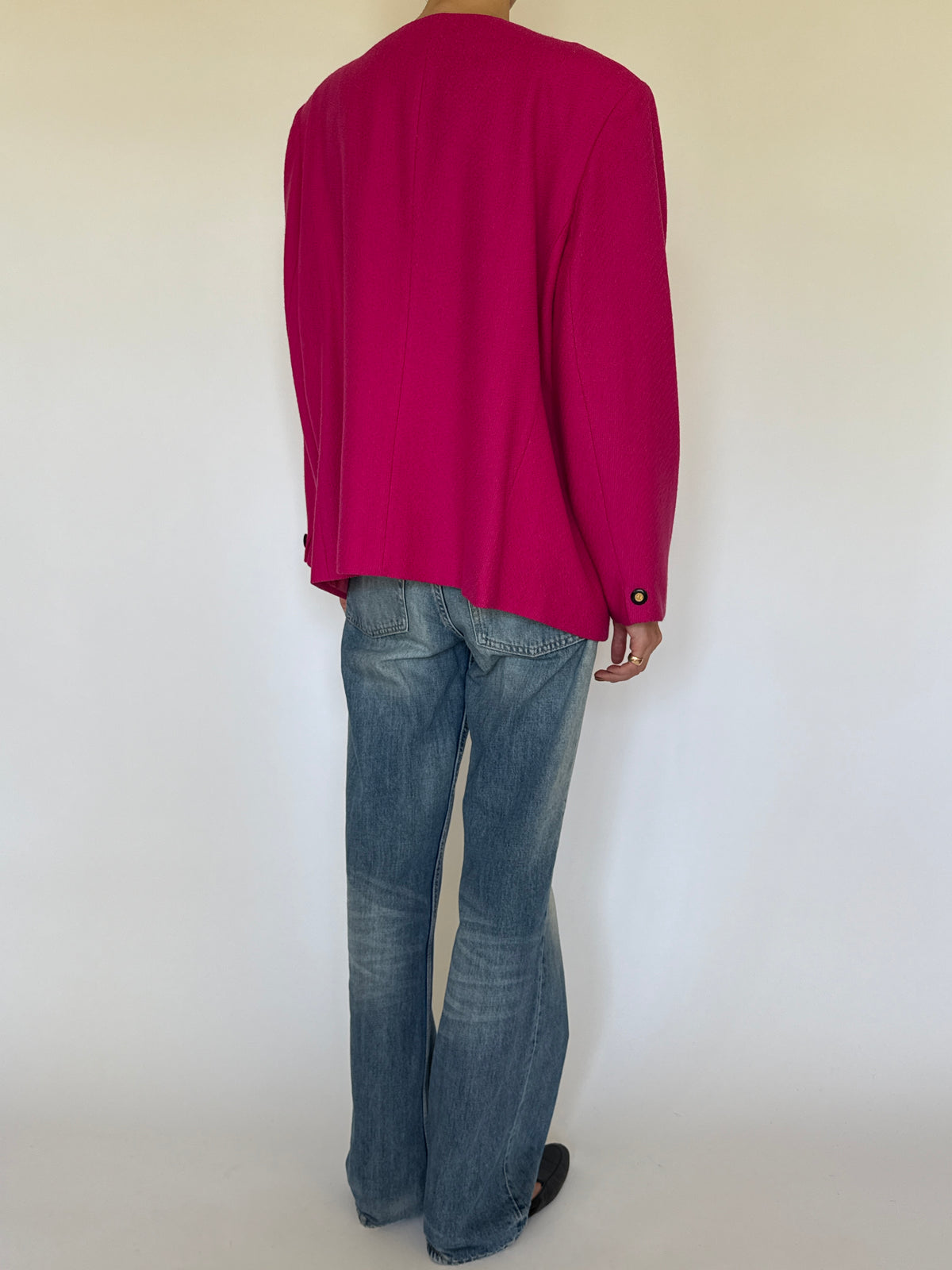 Vintage Collarless Button Front Blazer Pink 7341