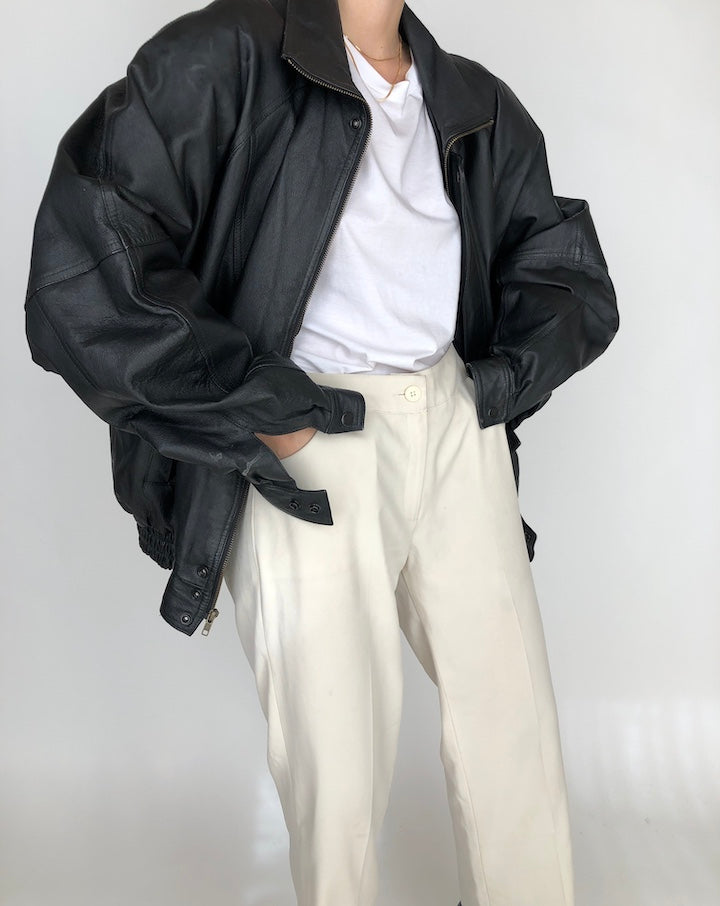 VINTAGE OVERSIZED BOXY BLACK LEATHER JACKET 261