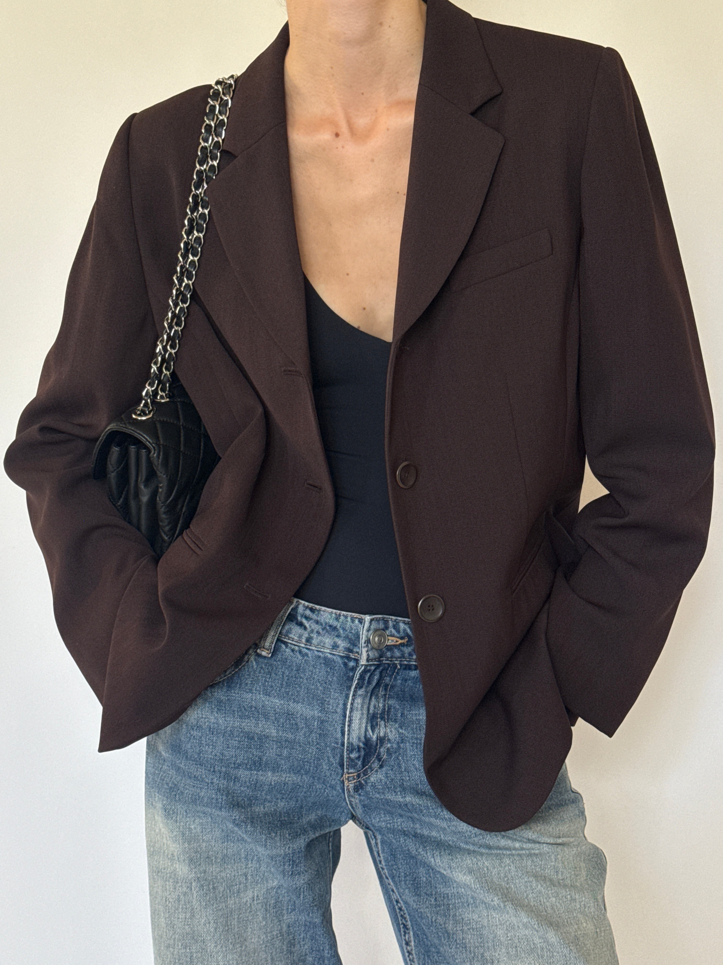 Vintage chocolate brown tailored blazer front view