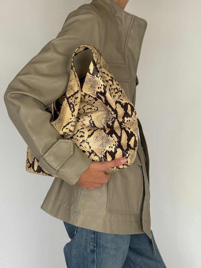 Vintage Faux Leather Jacket In Beige 5812