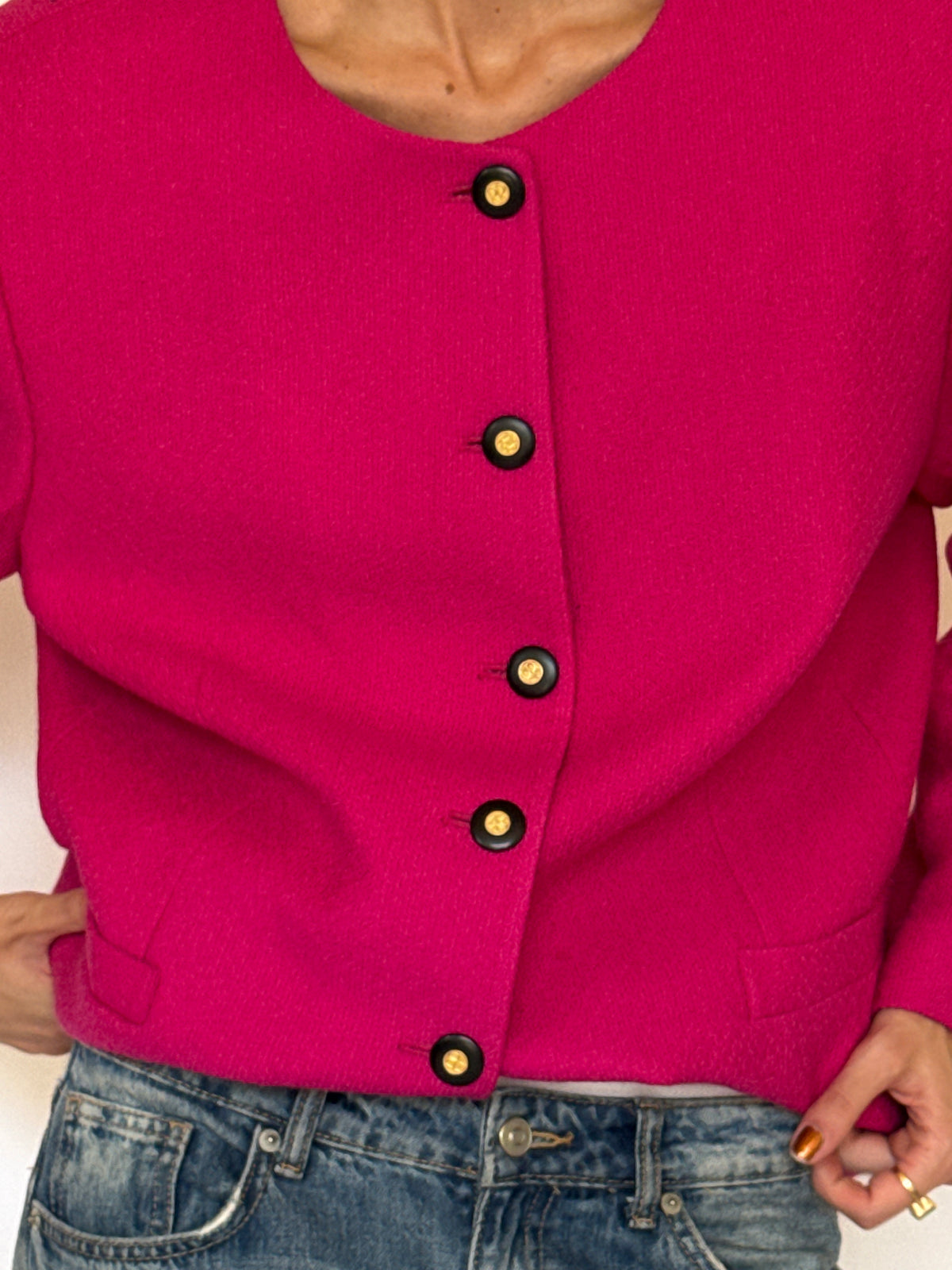 Vintage Collarless Button Front Blazer Pink 7341
