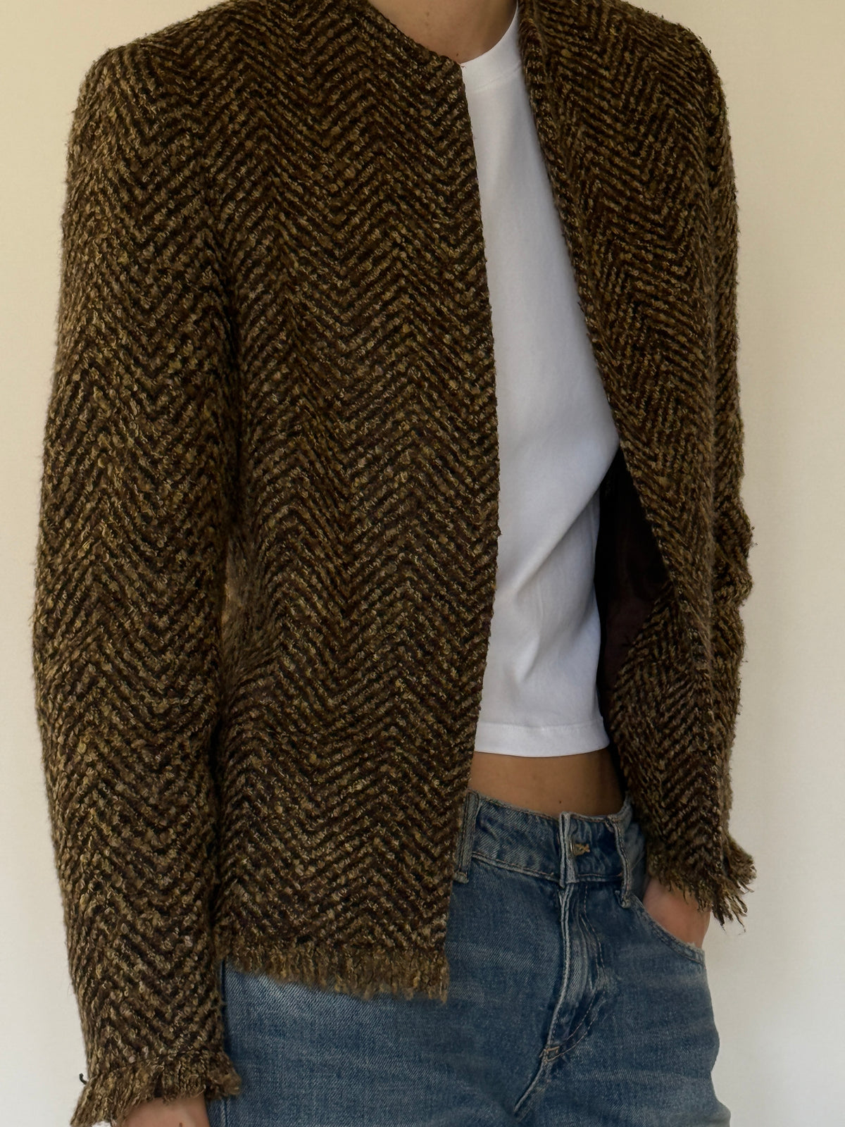 Vintage brown textured jacket side view