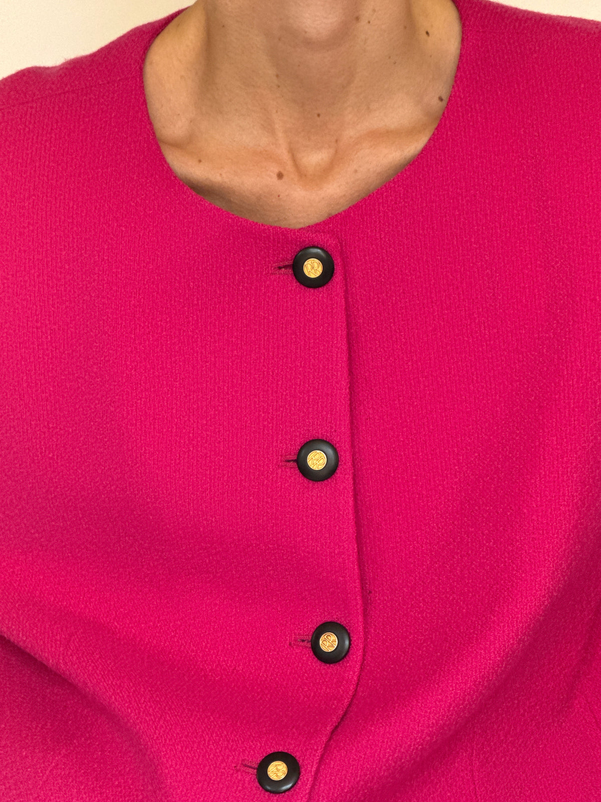 Vintage Collarless Button Front Blazer Pink 7341