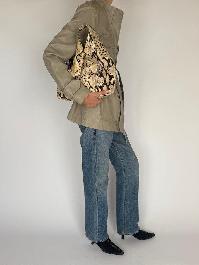 Vintage Faux Leather Jacket In Beige 5812