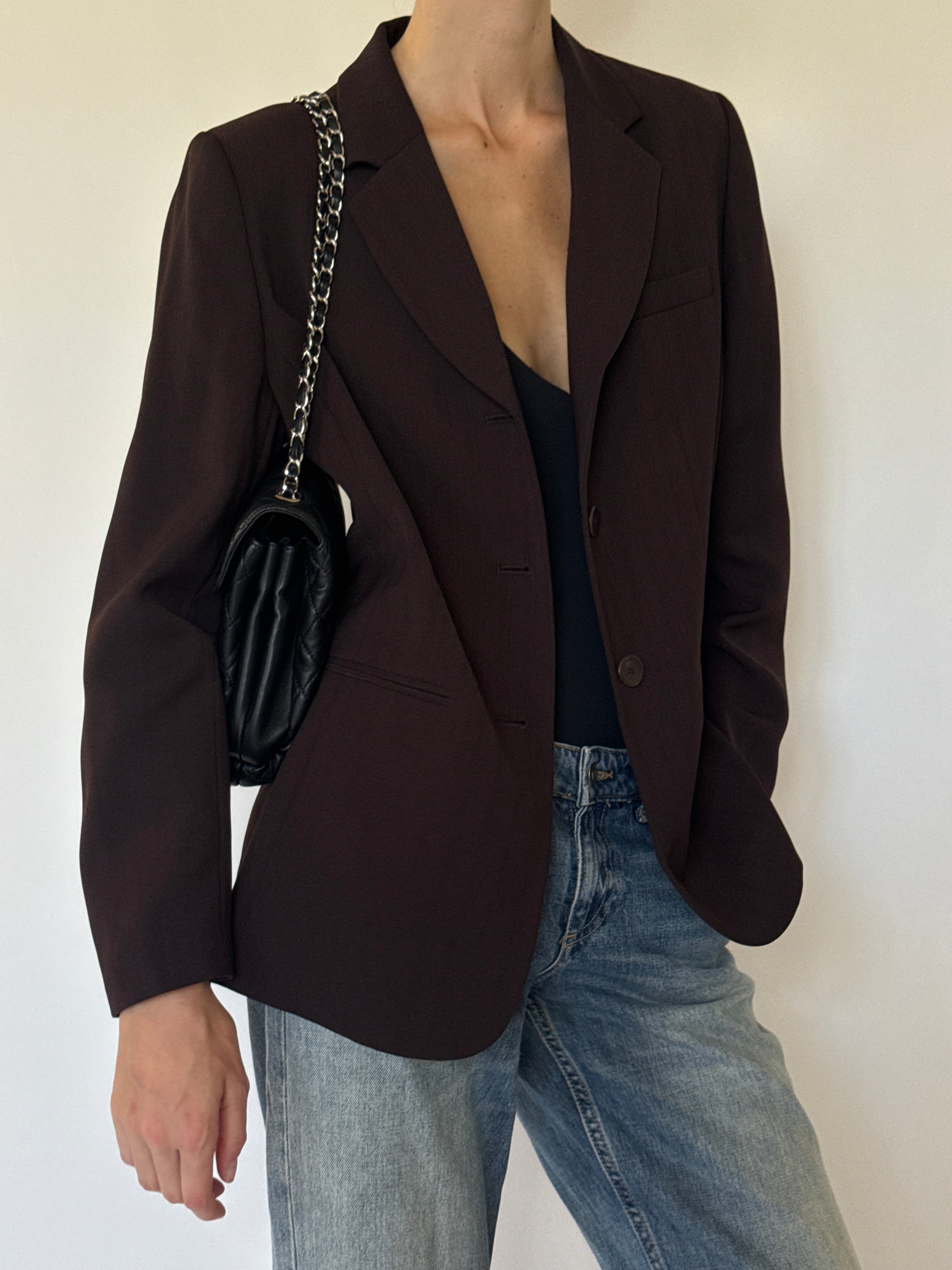 Vintage chocolate brown blazer side view