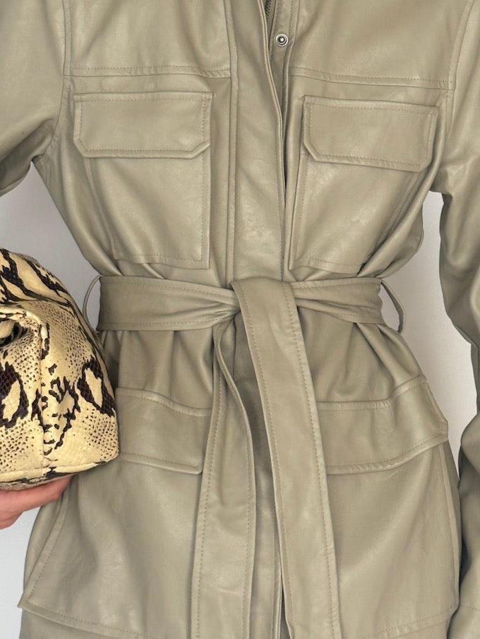 Vintage Faux Leather Jacket In Beige 5812