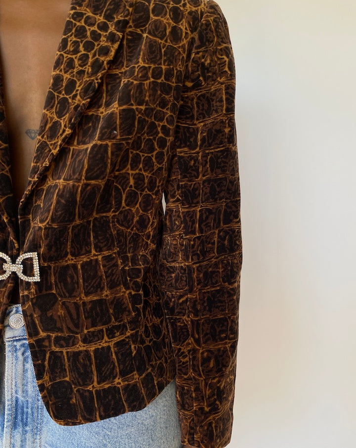 VINTAGE ANIMAL PRINTED VELVET BLAZER 3733