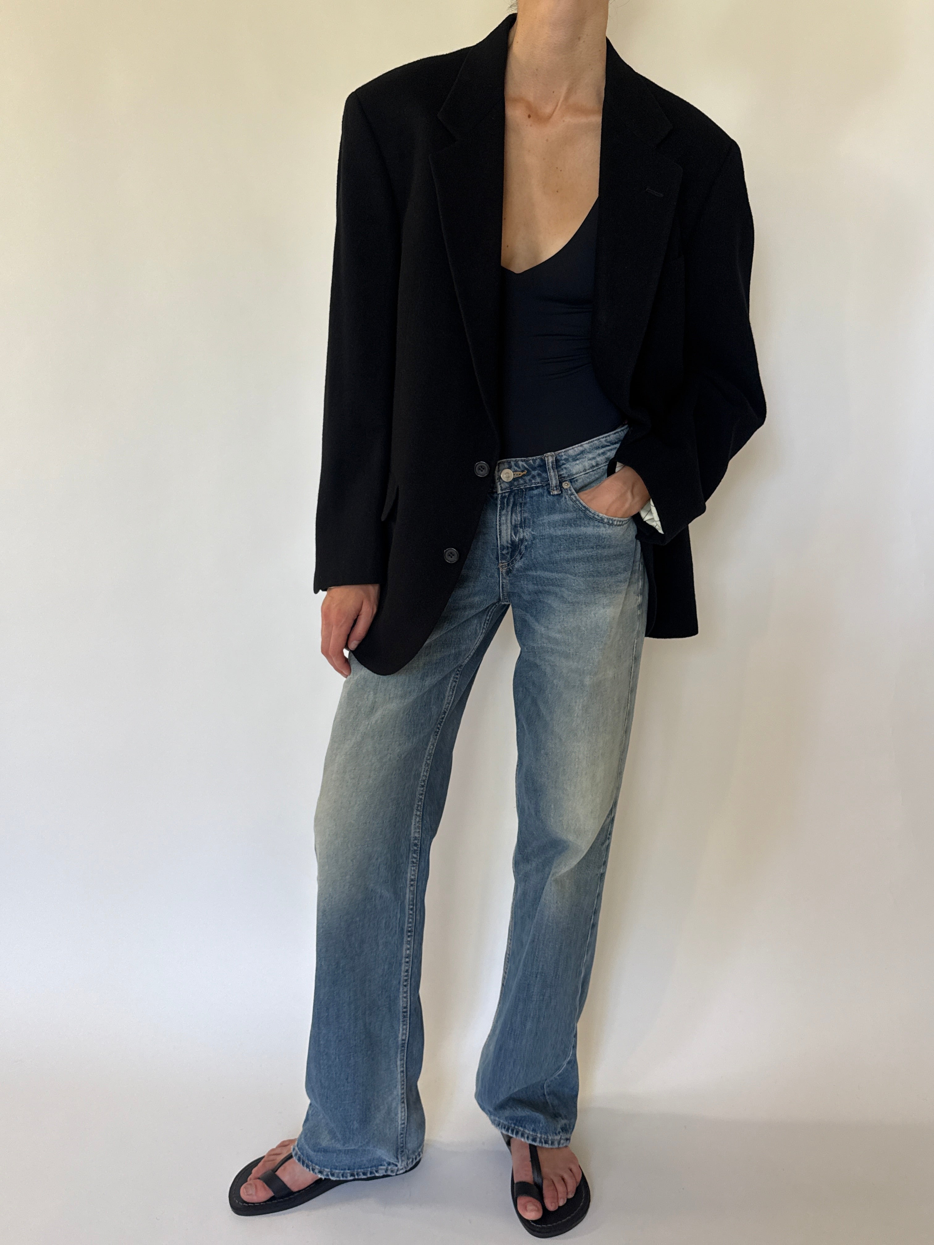 Vintage black camel hair blazer front view