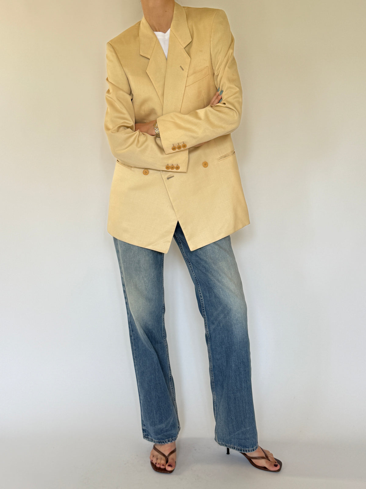Vintage cream tailored blazer full-length view
