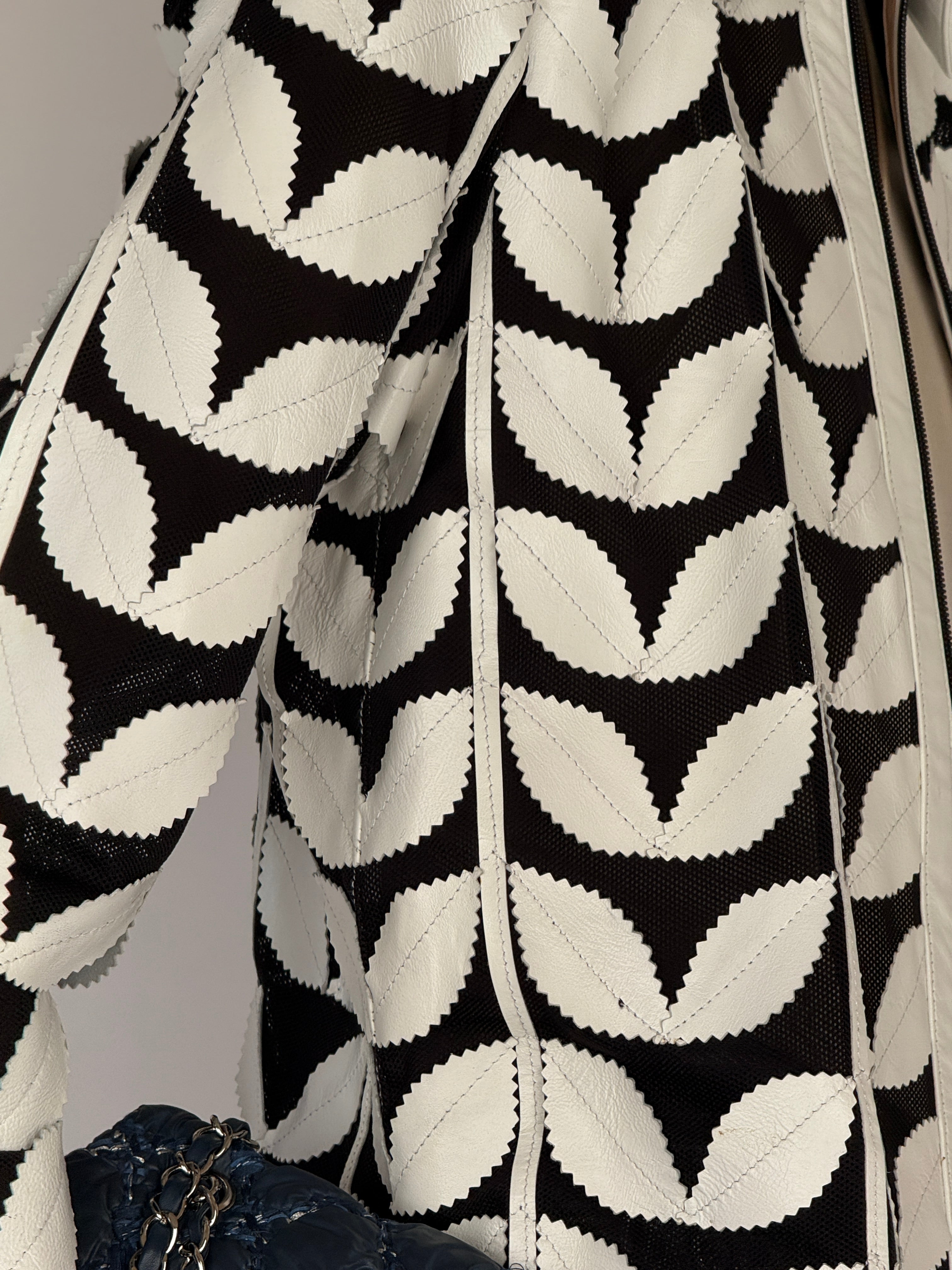 Vintage Leather Leaf Appliqué Jacket Black & White 7054