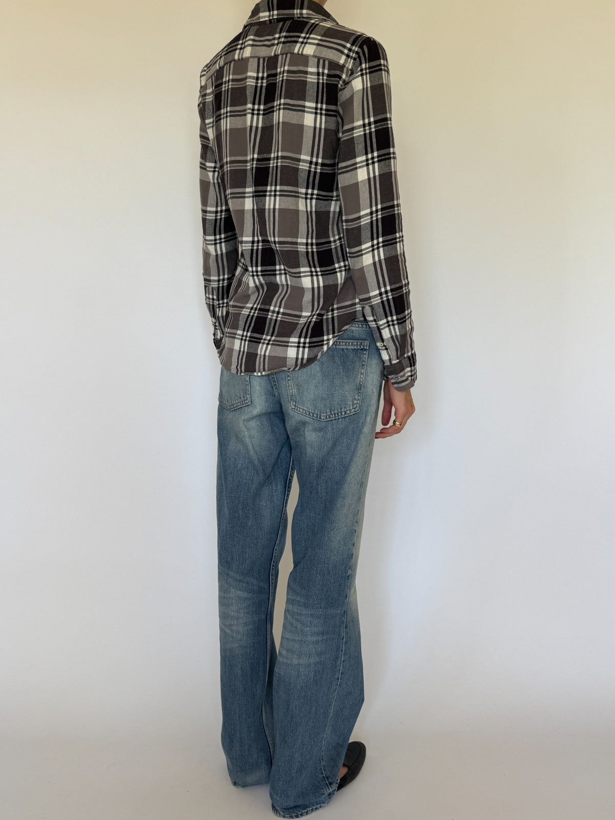 Vintage Ralph Lauren plaid shirt grey black and cream side view