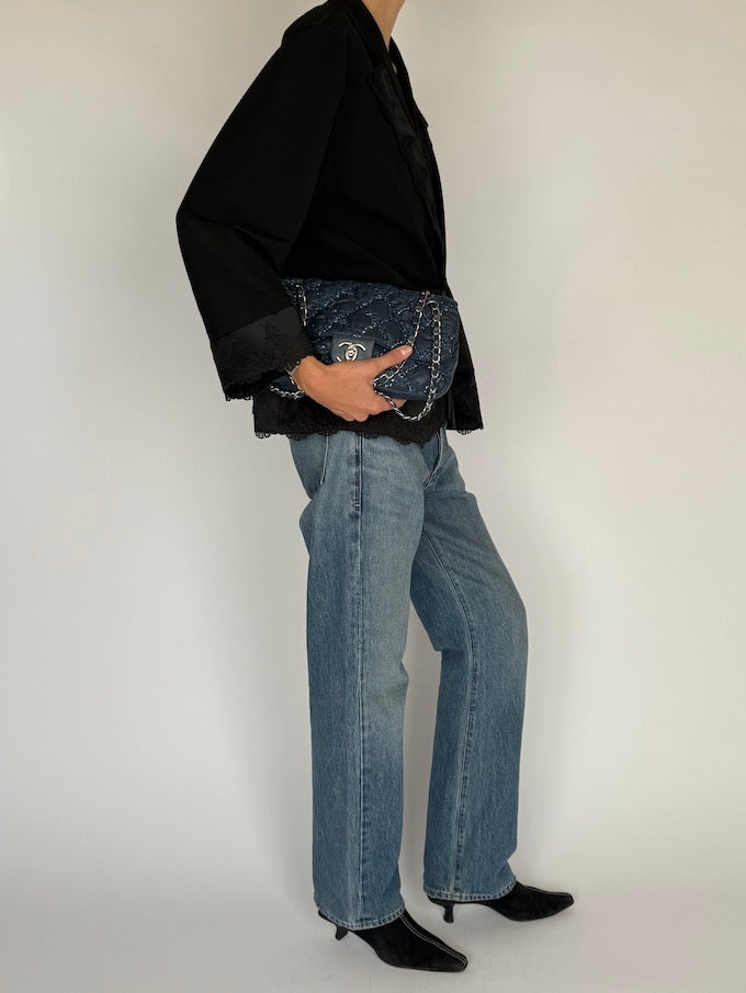 Vintage Black Lace-Trimmed Blazer 6555