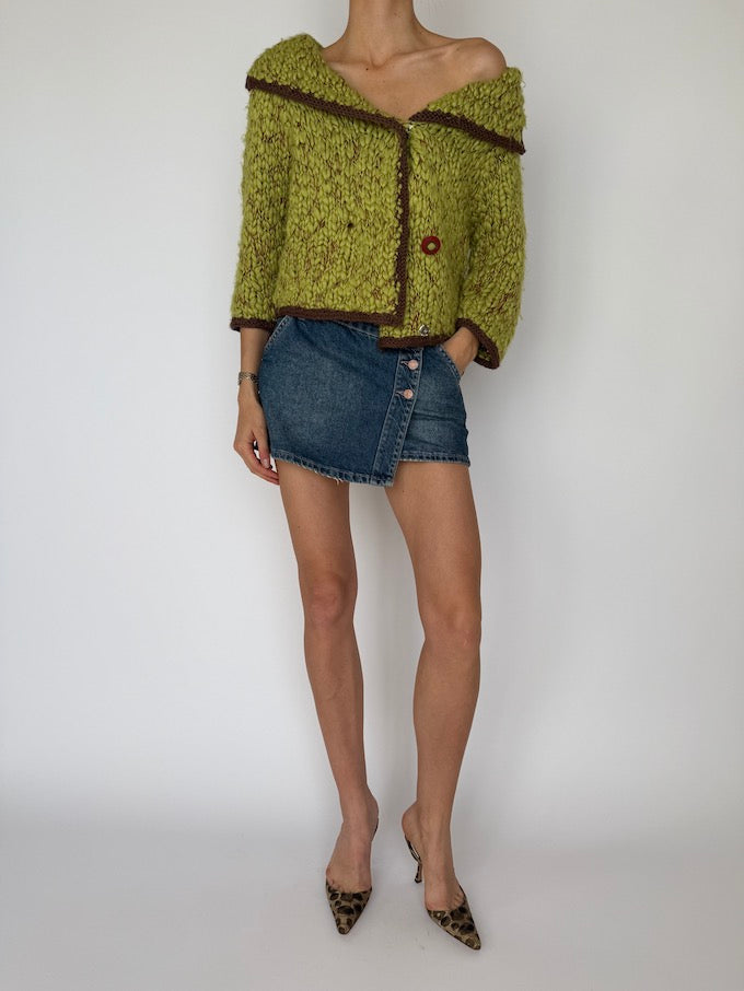 Vintage Chunky Hand-Knit Textured Sweater Green 6021