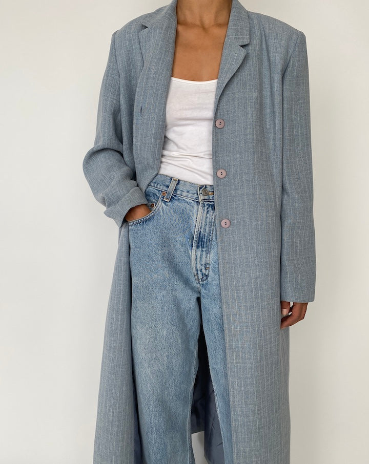 VINTAGE LONG BLUE PINSTRIPED COAT 2720