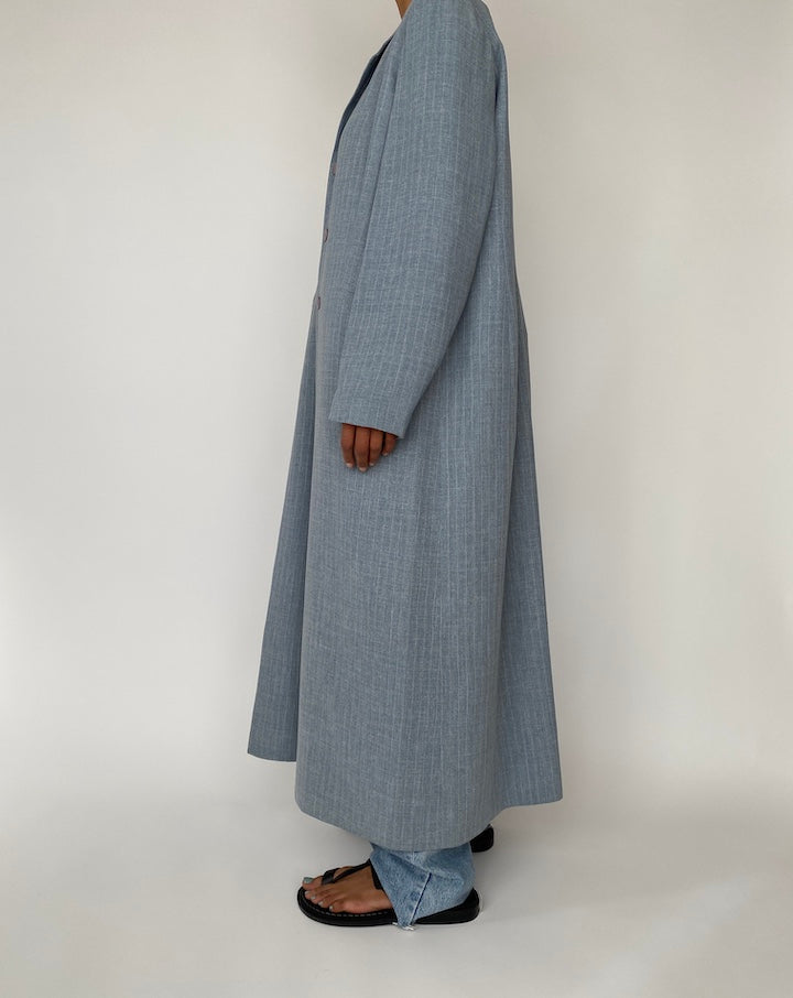 VINTAGE LONG BLUE PINSTRIPED COAT 2720