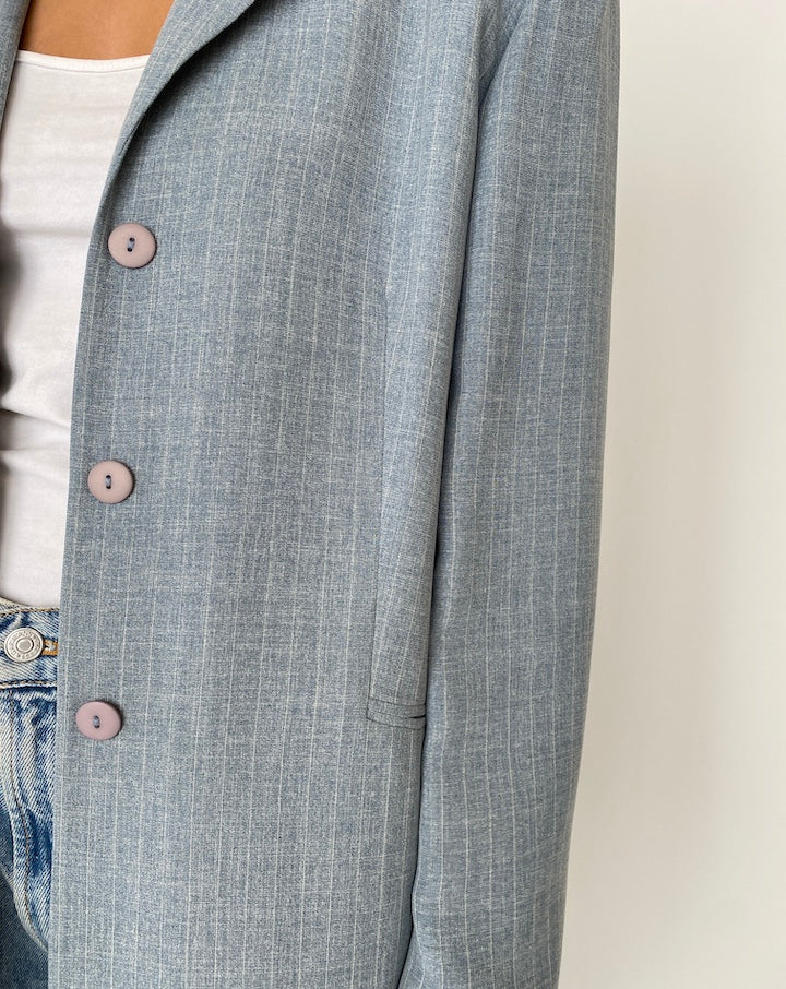 VINTAGE LONG BLUE PINSTRIPED COAT 2720