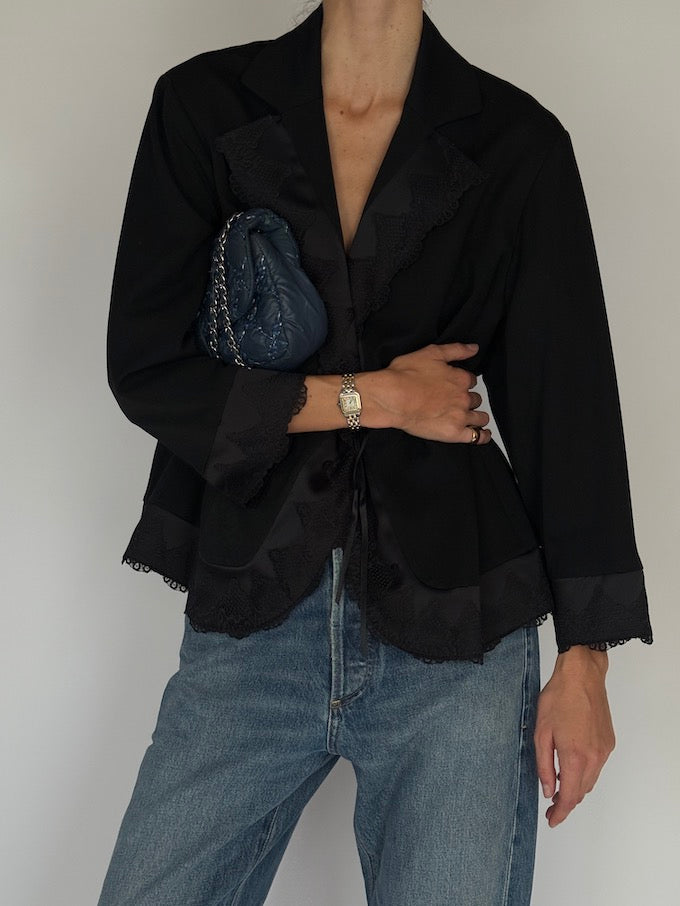 Vintage Black Lace-Trimmed Blazer 6555