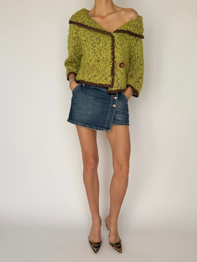 Vintage Chunky Hand-Knit Textured Sweater Green 6021