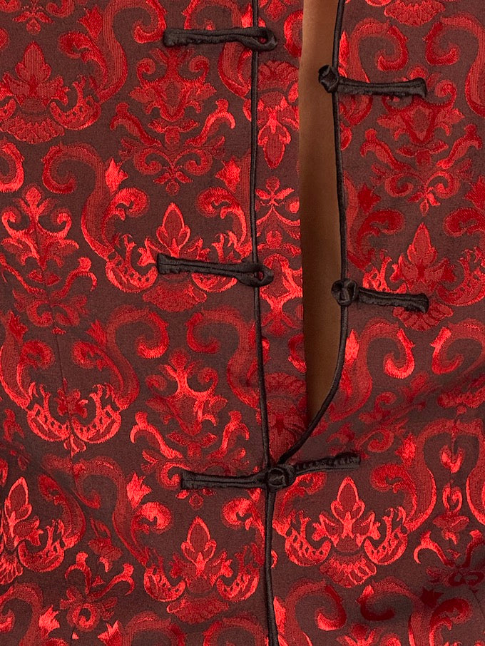 Vintage Red Satin Brocade Blouse