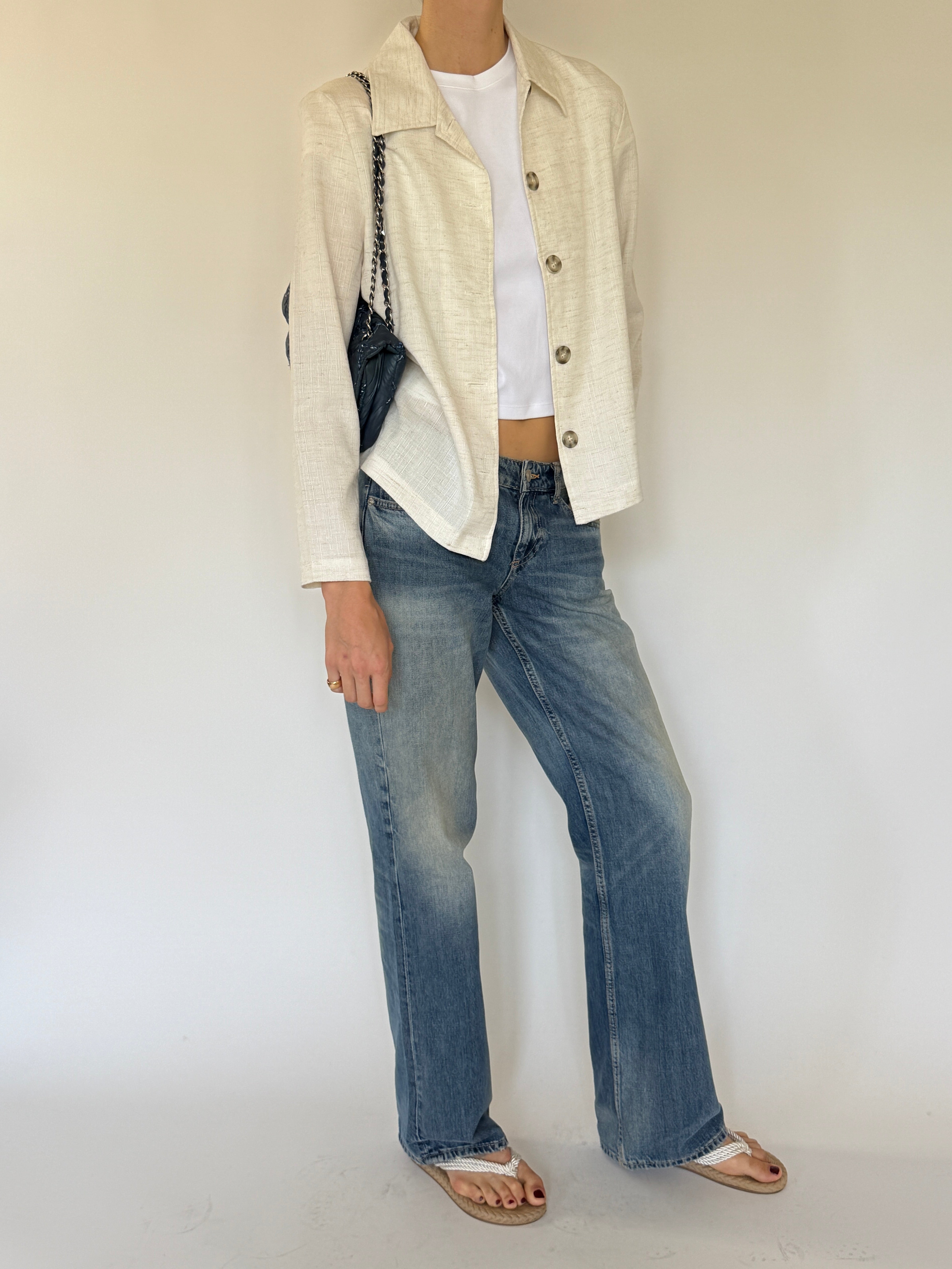 Vintage ivory textured cropped jacket side view