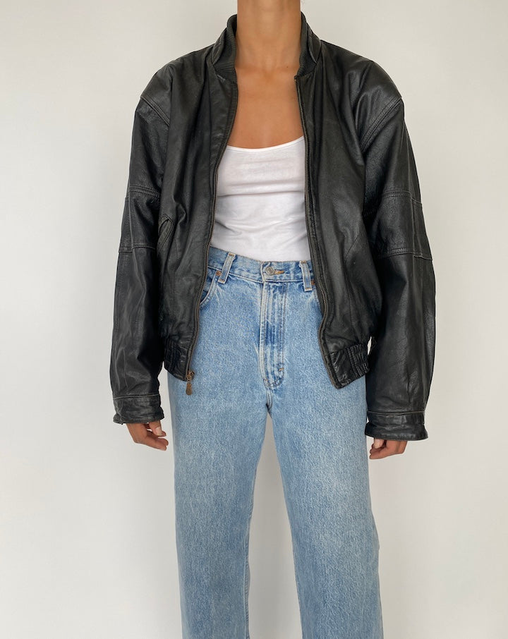 VINTAGE BLACK BOXY LEATHER JACKET 2723