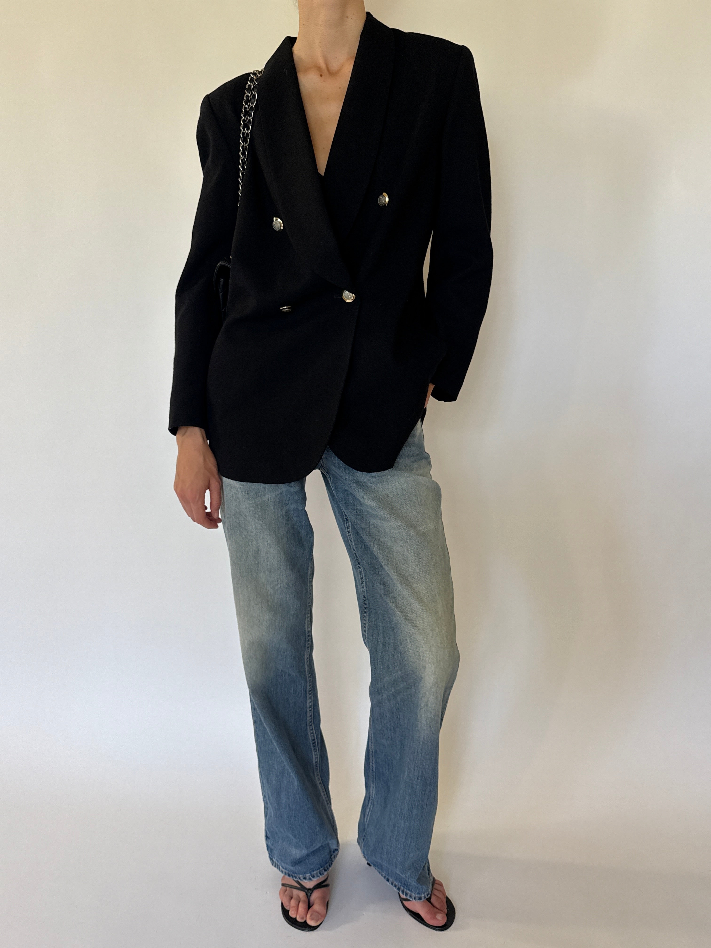 Vintage black double-breasted blazer front view