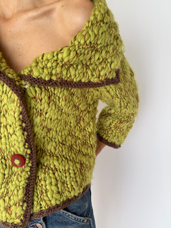 Vintage Chunky Hand-Knit Textured Sweater Green 6021