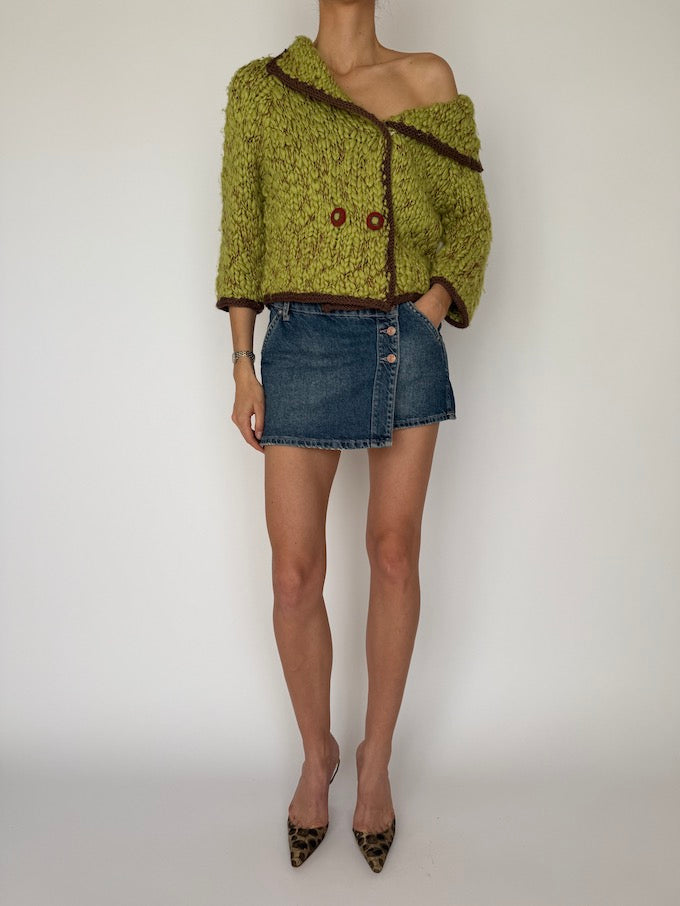 Vintage Chunky Hand-Knit Textured Sweater Green 6021