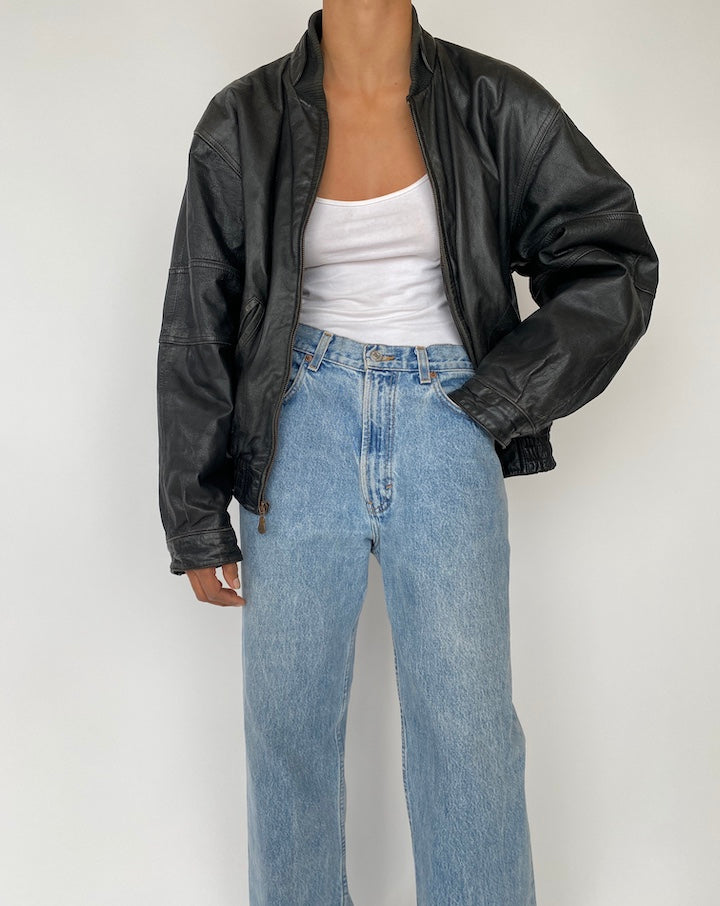 VINTAGE BLACK BOXY LEATHER JACKET 2723