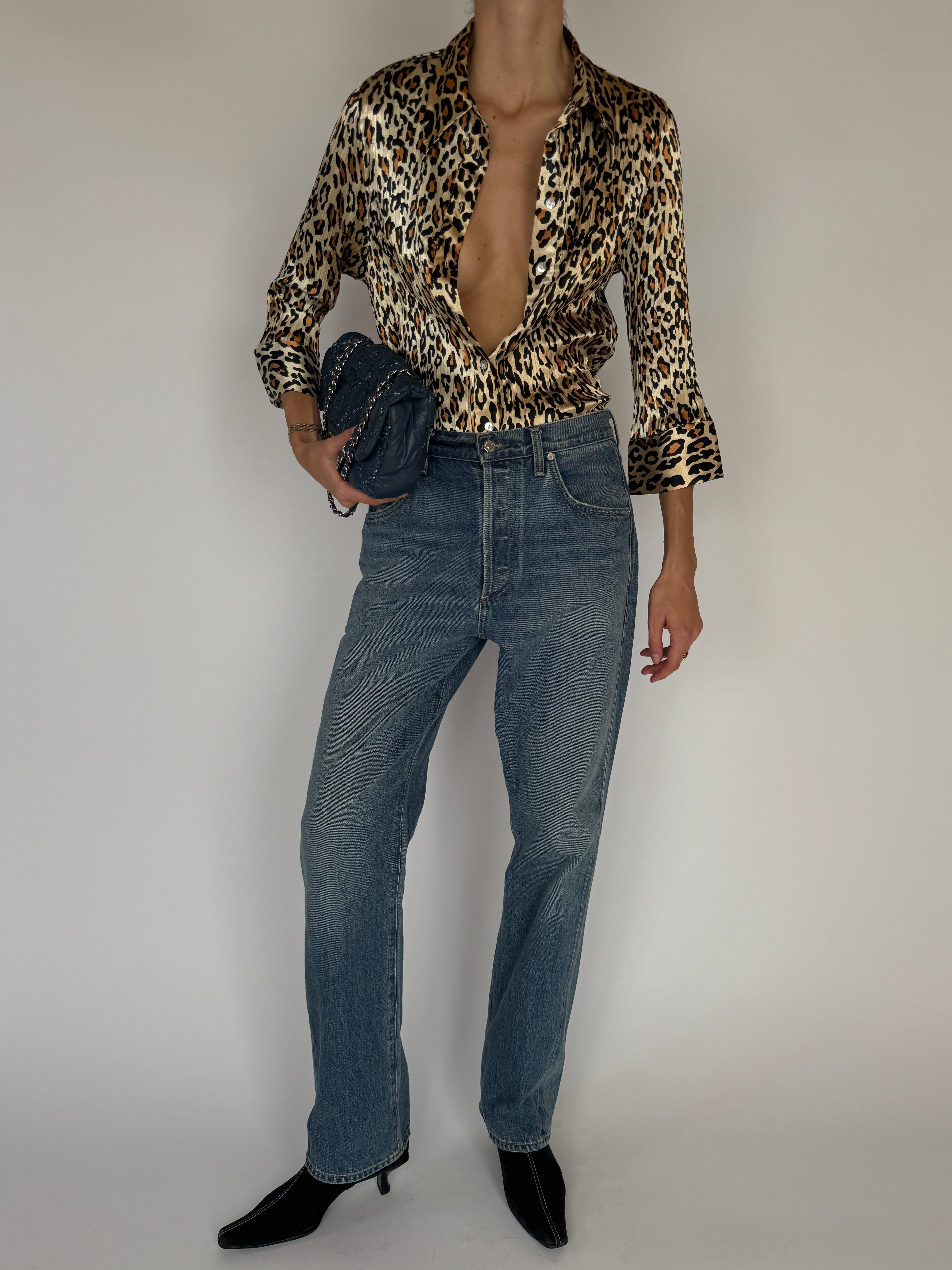 Vintage Pleated Leopard Blouse 6558
