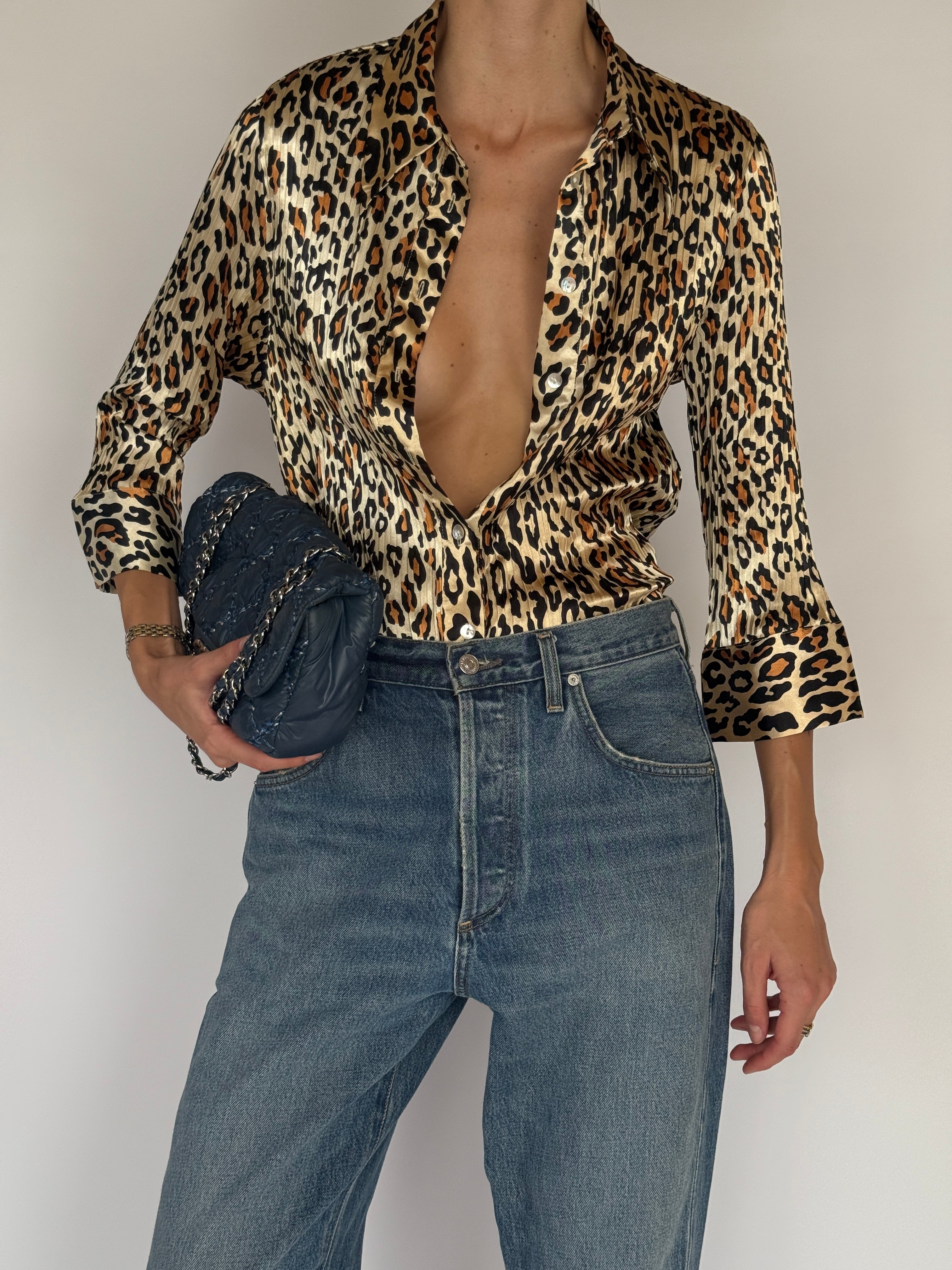 Vintage Pleated Leopard Blouse 6558