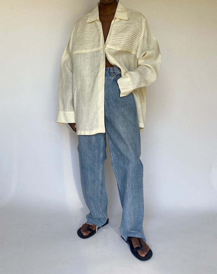 VINTAGE CREAM OVERSIZED LINEN SHIRT 3746