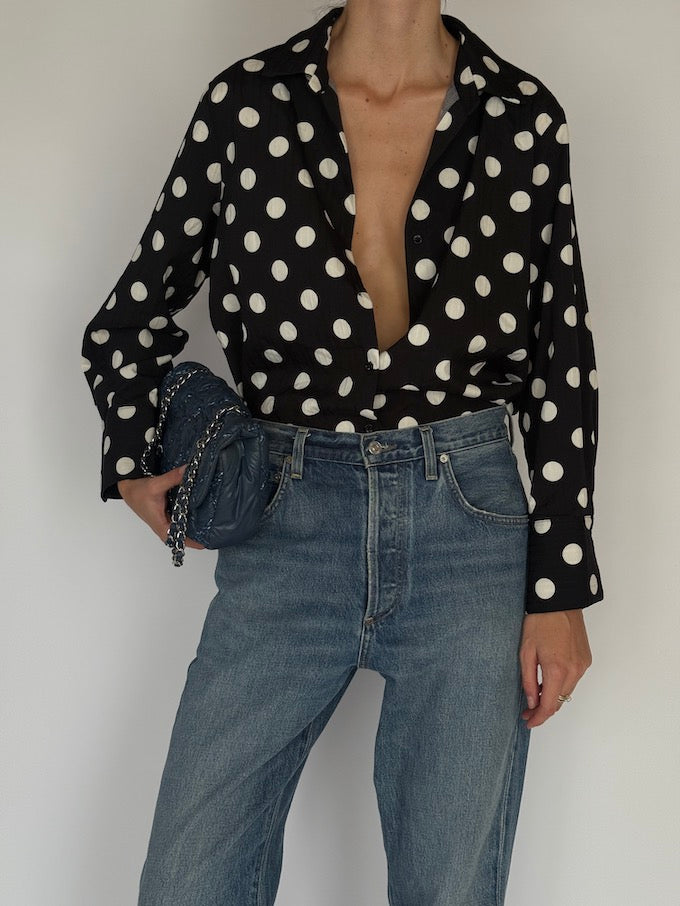 Vintage Black and White Polka Dot Shirt 6569