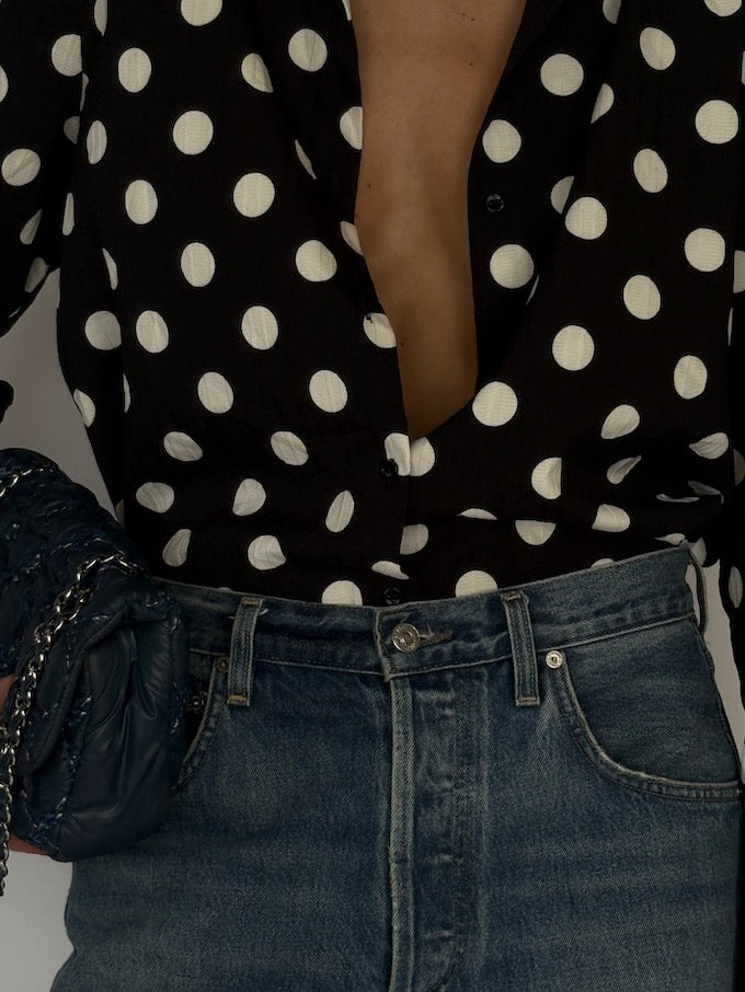 Vintage Black and White Polka Dot Shirt 6569