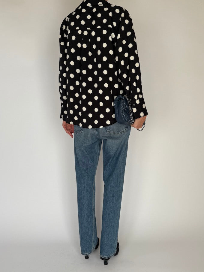 Vintage Black and White Polka Dot Shirt 6569