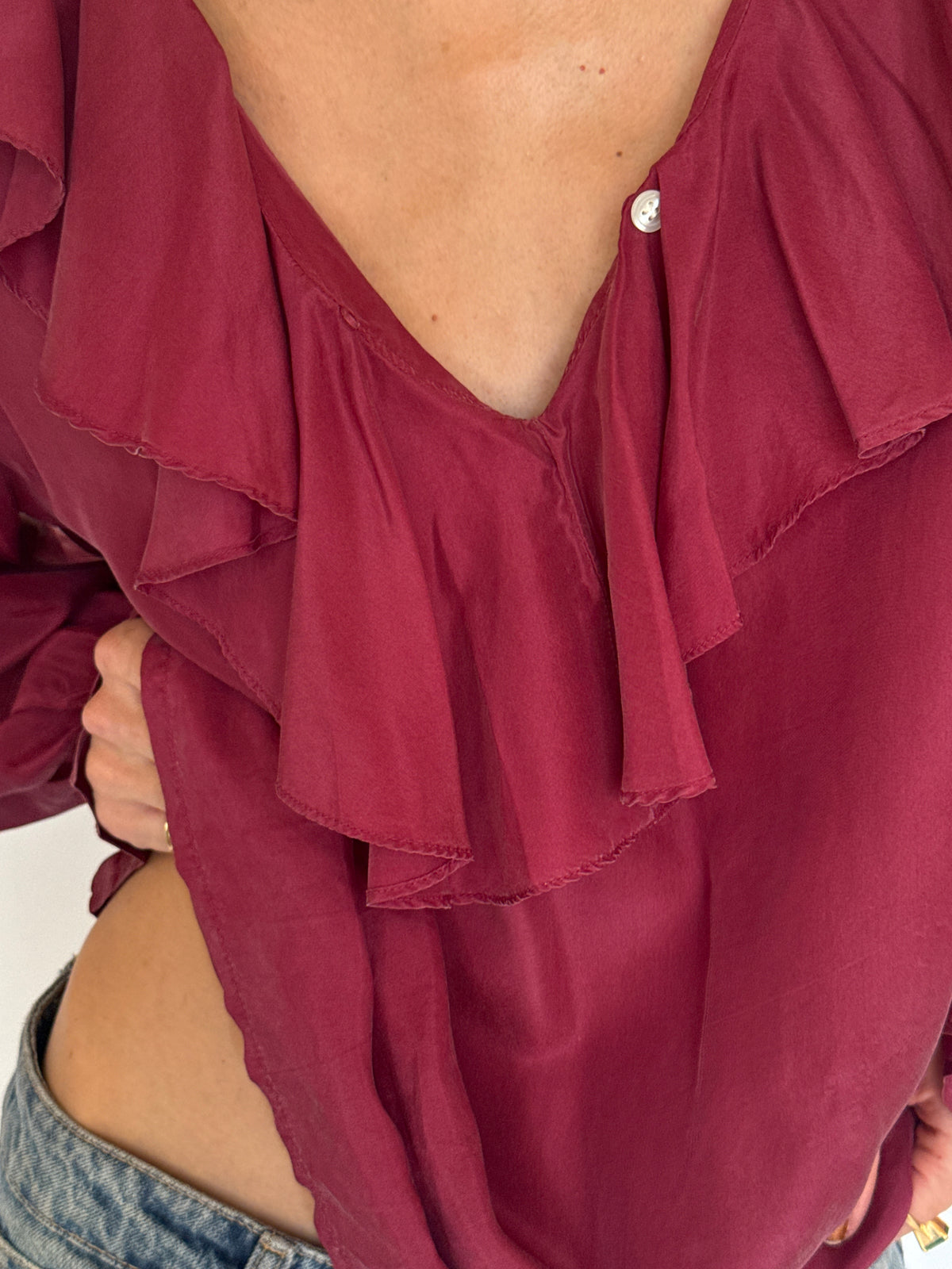 Vintage burgundy 100% silk fabric close-up